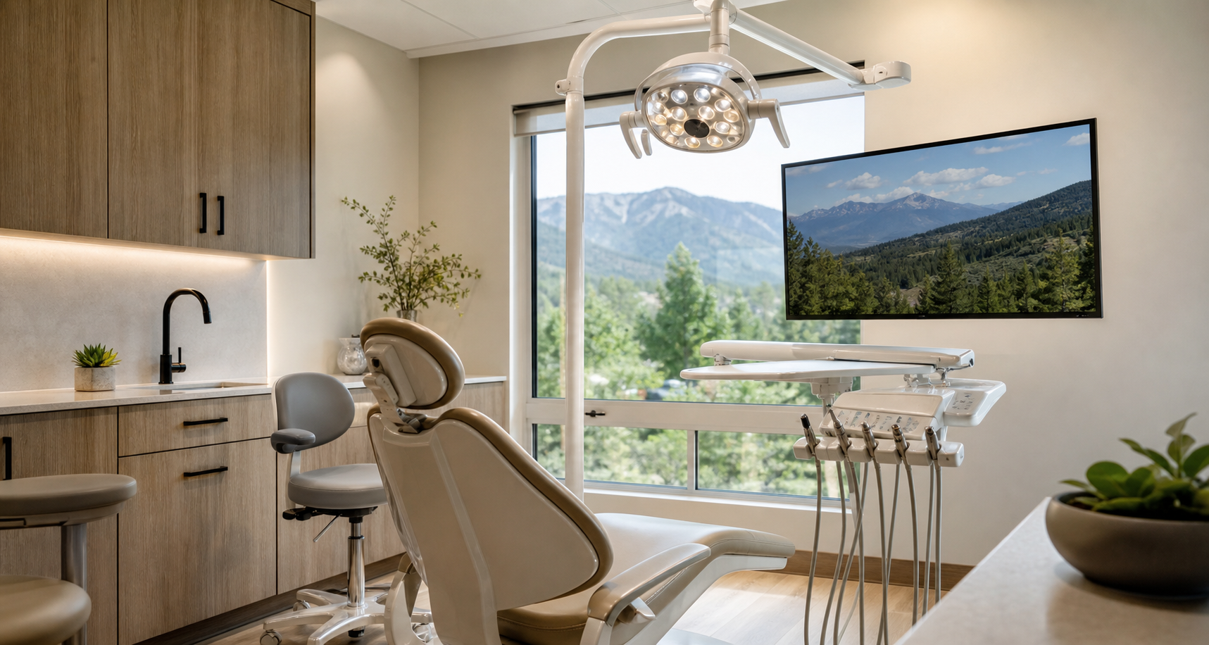 Modern dental operatory with chair and lighting