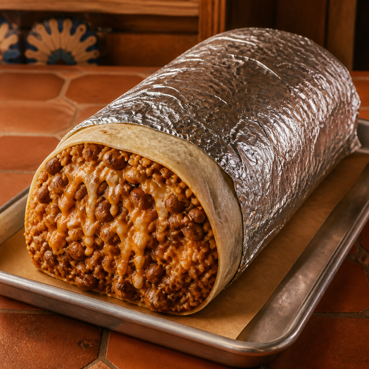 The Heavy Burrito presented on a tray