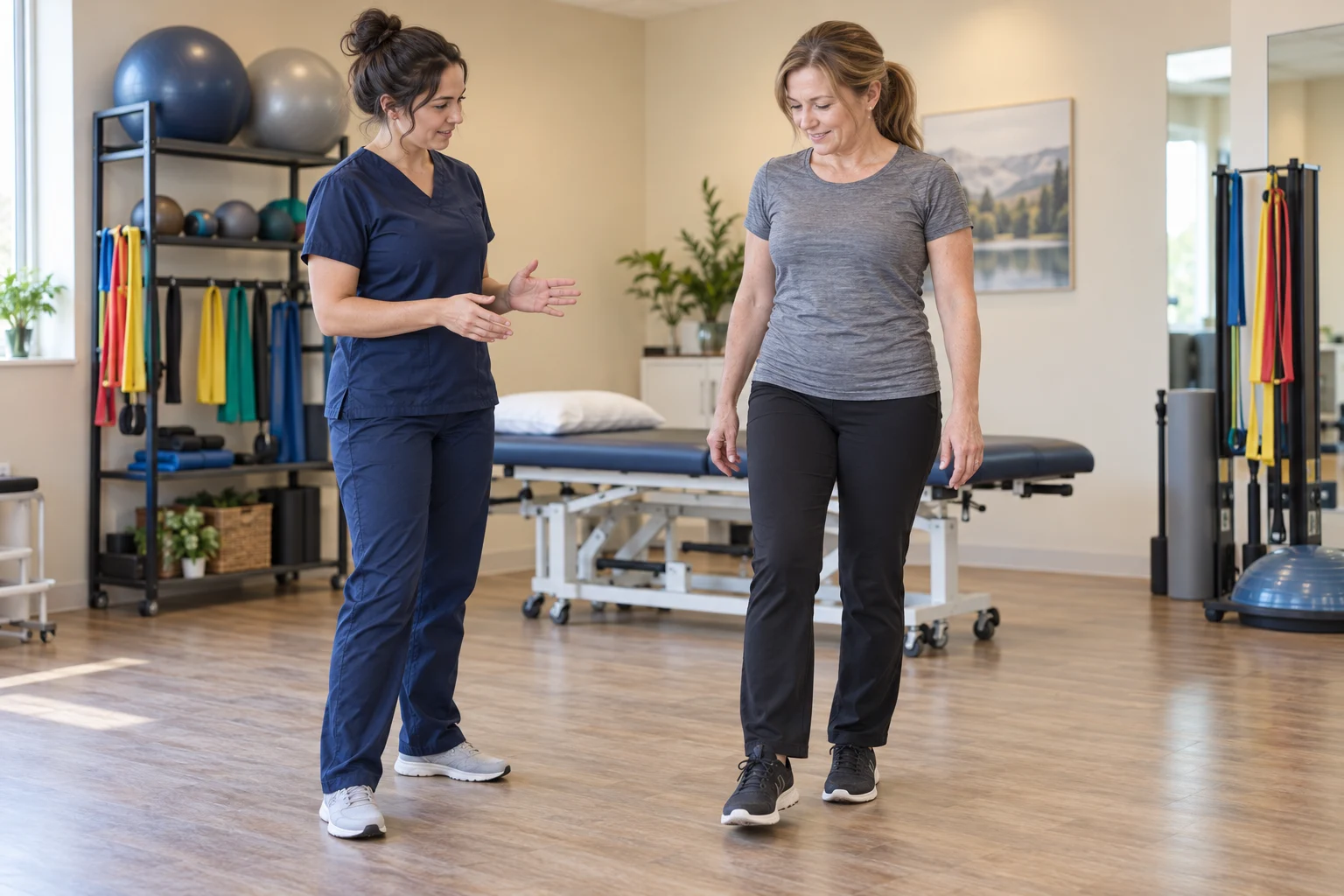 A clinician discussing a standing mobility assessment