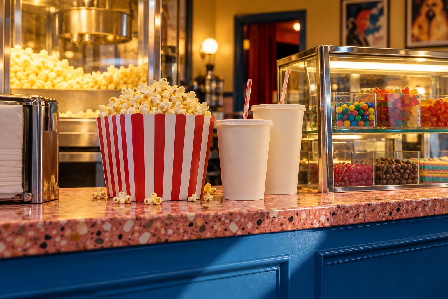 Popcorn and drinks at the cinema concession counter